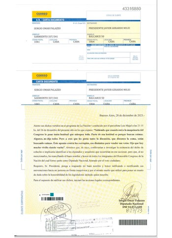 La carta documento que publicó