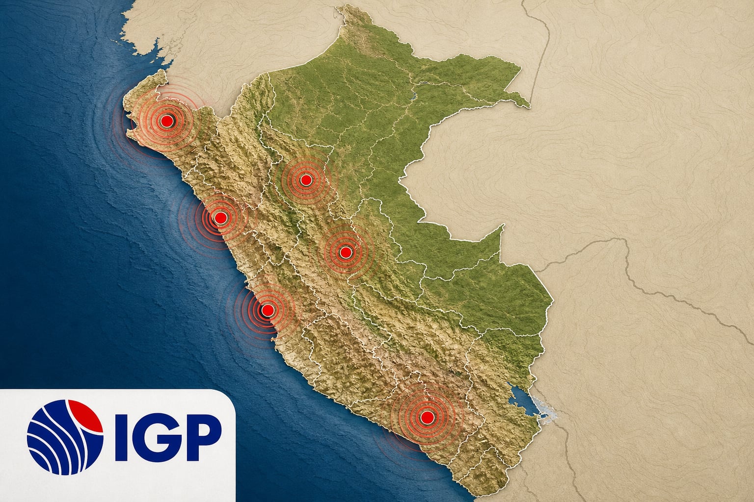 Un mapa del Instituto Geofísico del Perú detalla los epicentros de sismos en diversas regiones del país. (Imagen Ilustrativa Infobae)