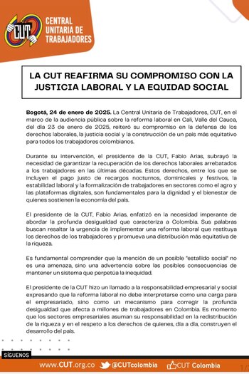 La CUT también destacó que