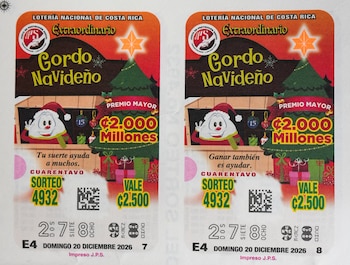 El premio mayor será de ₡9.000 millones (USD 19,76 millones), mientras que cada fracción ganadora recibirá ₡50 millones (USD 109.800). Crédito: JPS