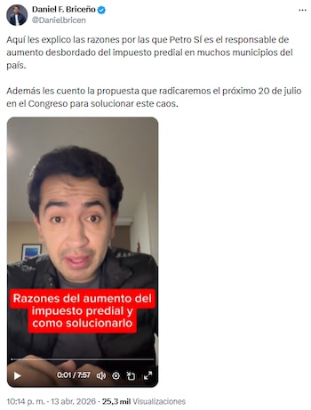 Daniel Briceño presentó propuestas para frenar el aumento del impuesto predial - crédito @Danielbricen/X