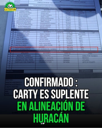 Germán Carty integró el banco de suplentes en el duelo ante Sport Boys B por la Liga 3.