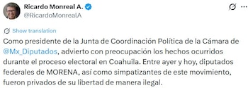 Ricardo Monreal expresa preocupación sobre las votaciones..