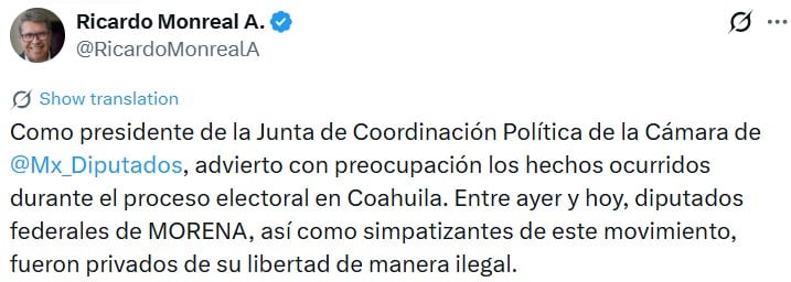 Ricardo Monreal expresa preocupación sobre las votaciones..