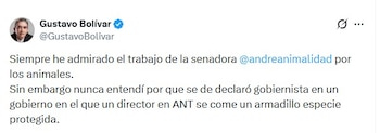 Gustavo Bolívar cuestionó el rol de ciertos sectores animalistas ante la actuación del funcionario público - crédito X