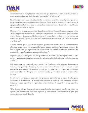 Iván Cepeda impulsa renta básica y políticas de inclusión para personas con discapacidad - crédito Suministrado por equipo de prensa de Iván Cepeda