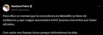 Publicación de Gustavo Petro respondiendo