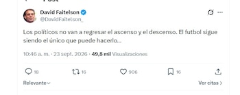 Faitelson critica iniciativa de ley para regresar el ascenso y descenso (X/ @DavidFaitelson_)