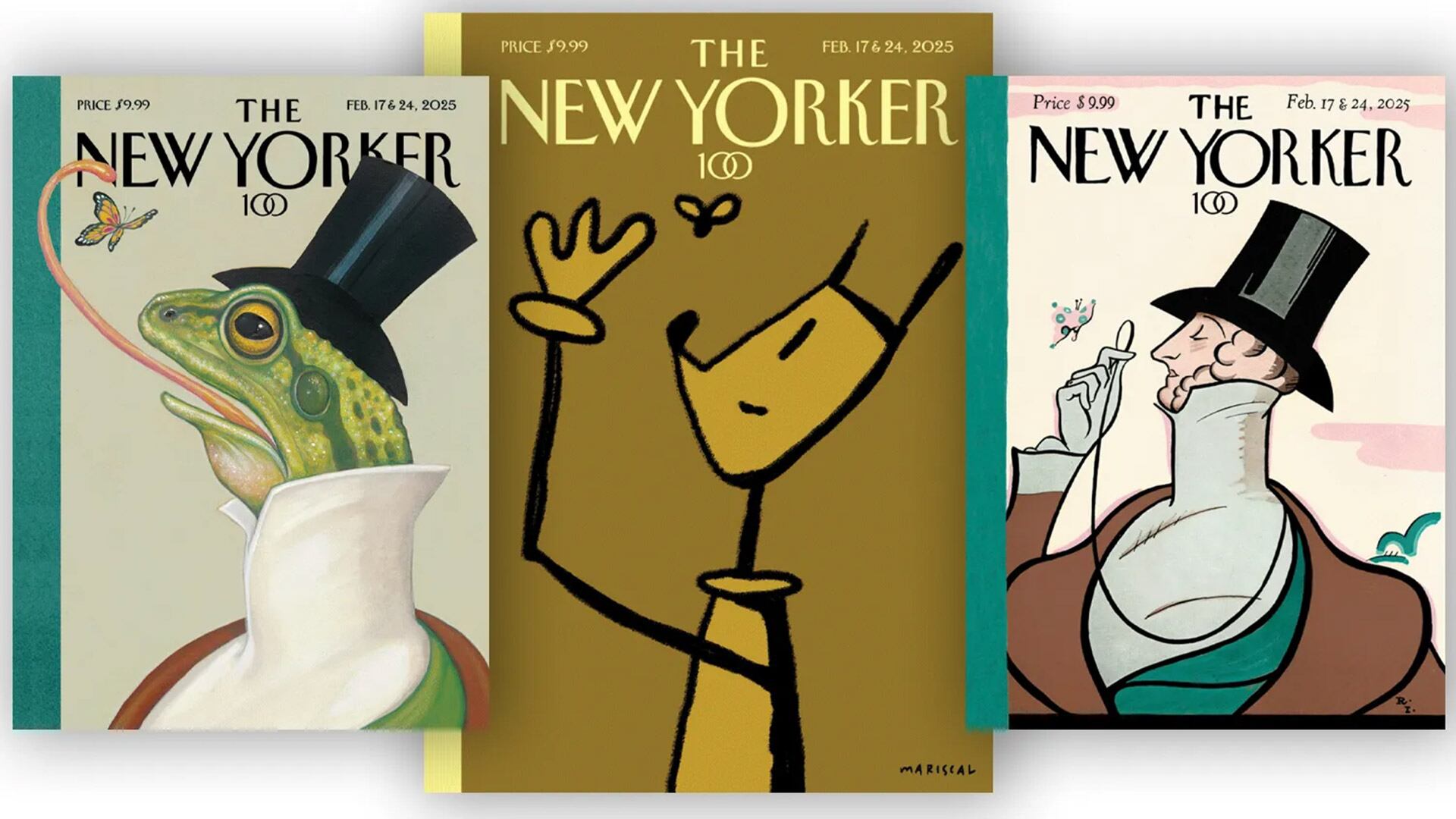 Portadas conmemorativas de The New Yorker en su 100 aniversario, con reinterpretaciones modernas de Eustace Tilley, el icónico personaje creado por Rea Irvin.