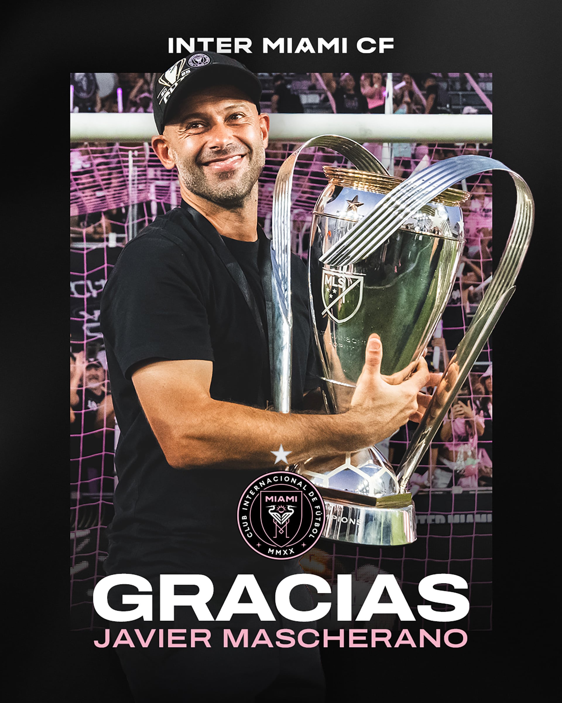 El poster del Inter Miami con la imagen de Javier Mascherano, quien renunció a su cargo como DT del club de Florida