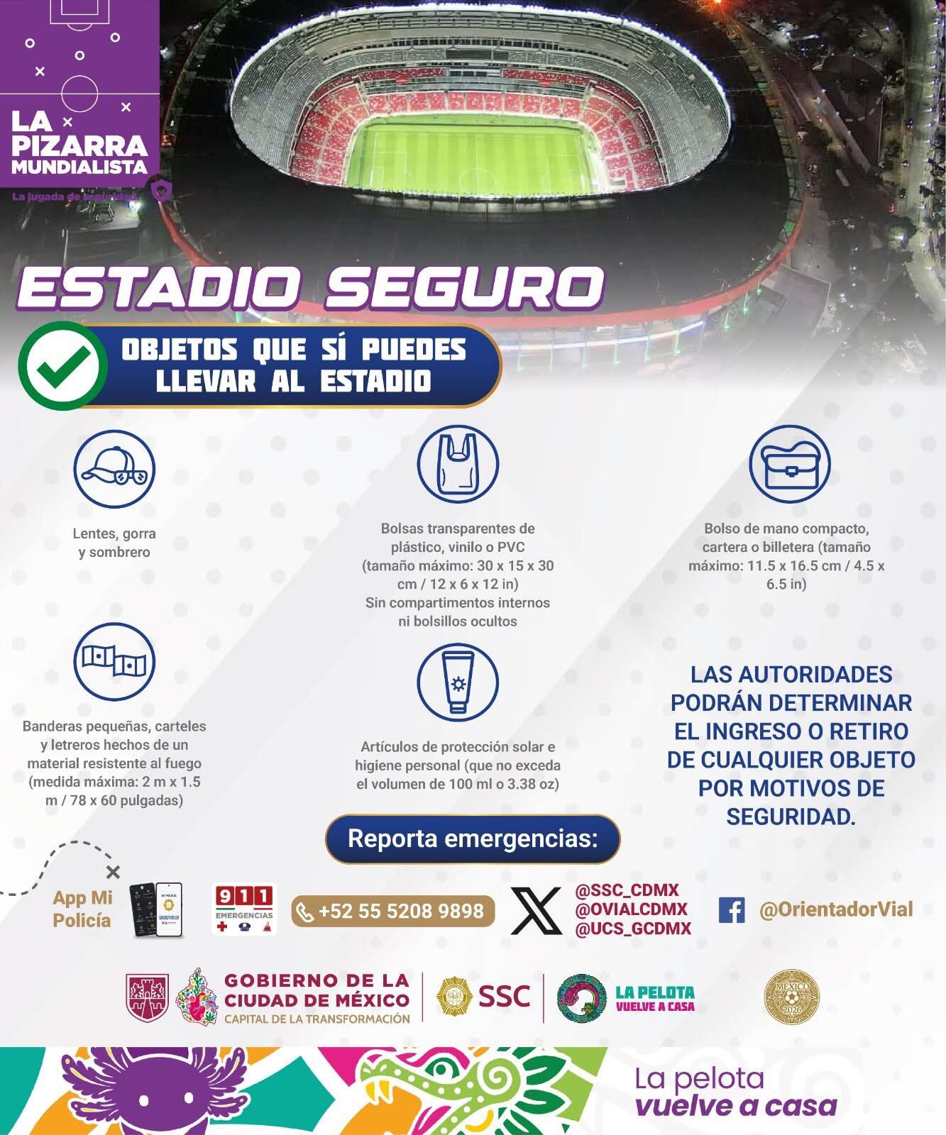 Objetos permitidos y no permitidos para el Estadio Ciudad de México. ( X - @OVIALCDMX)