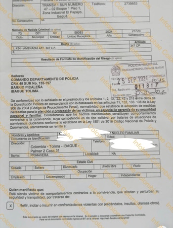La Policía ya ha intervenido en la situación que se está presentando y se pidieron medidas de protección, pero aseguran que no han surtido efecto para evitar el hostigamiento y maltrato - crédito suministrada Infobae Colombia