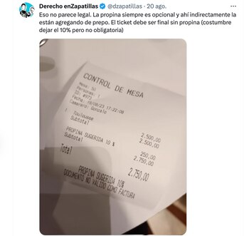 El restaurante le detalló $250