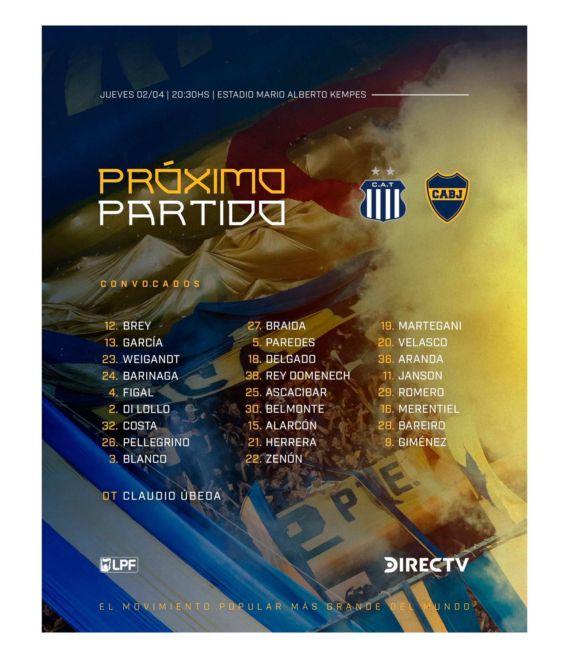 Convocados do Boca Juniors para enfrentar o Talleres de Córdoba