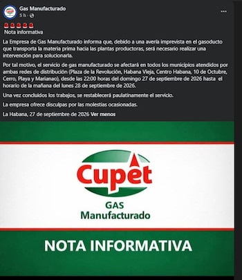 La Empresa de Gas Manufacturado suspenderá el servicio en siete municipios habaneros por una avería imprevista.