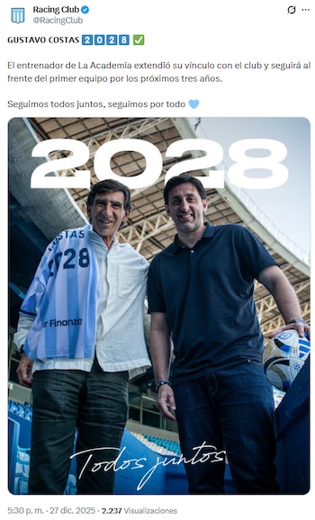 Racing confirmó la continuidad de