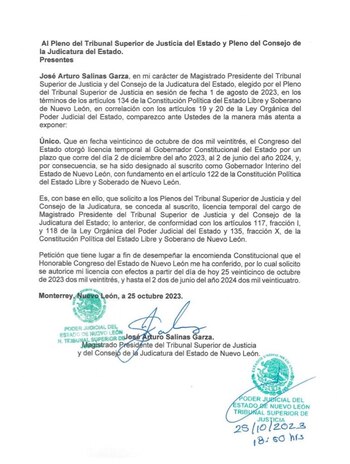 José Arturo Salinas solicitó licencia