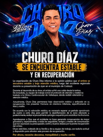 Comunicado oficial del equipo del Churo Díaz sobre su caída - crédito Churo Díaz / Instagram