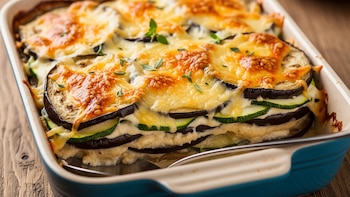 Pastel de berenjena y calabacín gratinado: una receta fácil de hacer y con una textura llamativa
