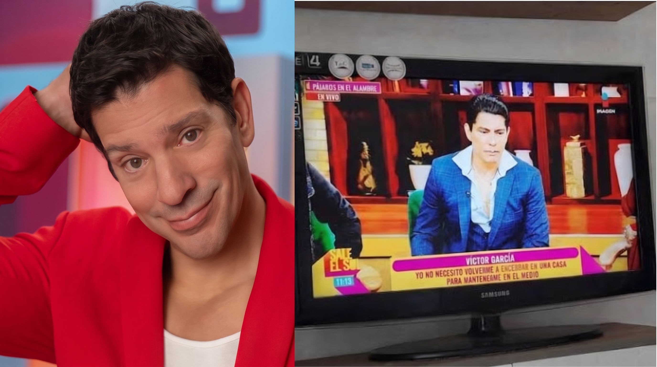 Un hombre, identificado como Víctor García en una emisión televisiva, posa para una fotografía con su mano en la cabeza y es visto en pantalla durante el programa