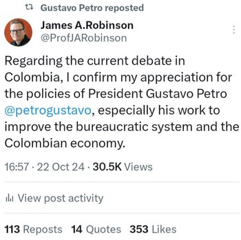 Petro reposteó una publicación de