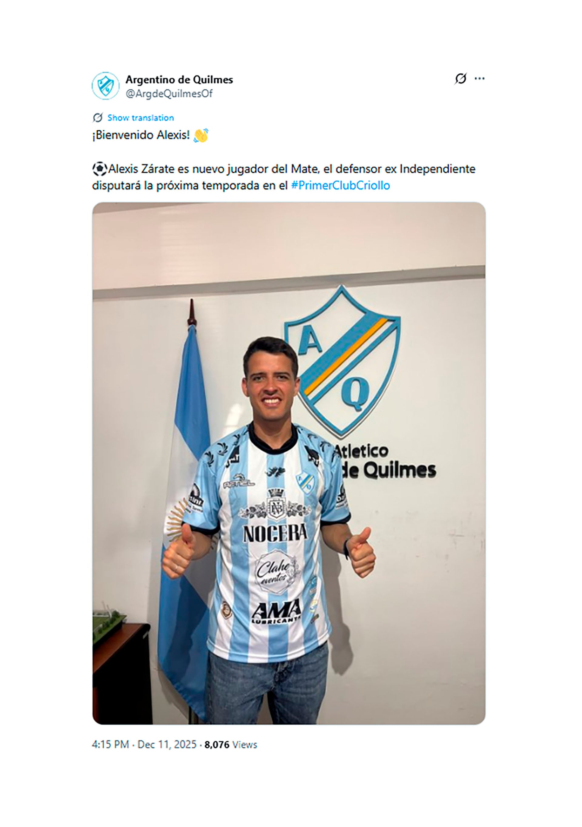 El anuncio que realizó Argentino de QUilmes (Foto: @ArgdeQuilmesOf)