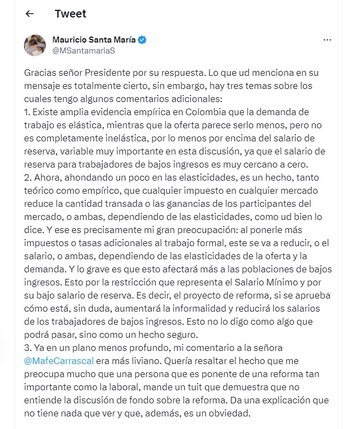 Tuit del presidente de la