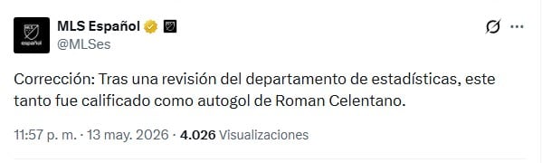 El comunicado de la MLS en el que le retiran el gol a Lionel Messi ante Cincinnati (@MLS_es)