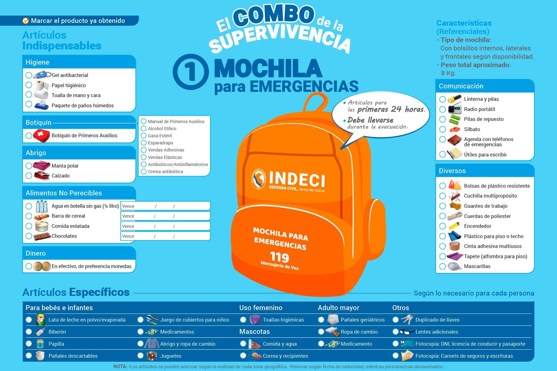 mochila de emergencia