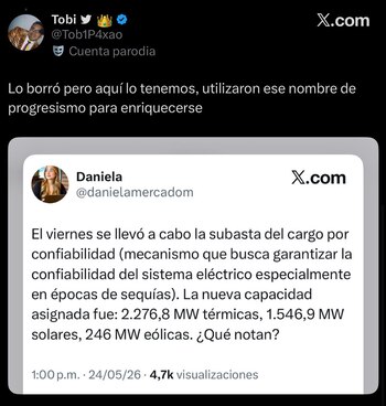 Um usuário da rede social publicou números dos recentes leilões de energia e abriu o debate sobre a participação em projetos térmicos e renováveis. - crédito @PalmaEdwin/X