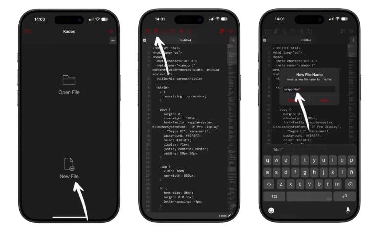 Usa la aplicación Kodex para probar el código entregado por ChatGPT. (Applesfera)