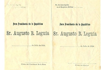Duas cédulas peruanas históricas em amarelo. Ambos os nomes