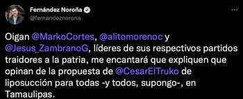 Noroña cuestionó la propuesta del