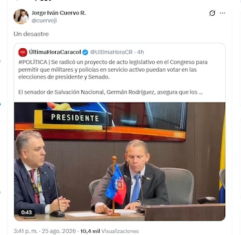 El exministro Jorge Iván Cuervo R. rechazó la propuesta de que los integrantes de la fuerza pública voten - crédito @cuervoji/X