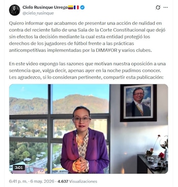 Cielo Rusinque confirmó que la SIC presentó una acción de nulidad contra el fallo de la Corte Constitucional - crédito @cielo_rusinque/X