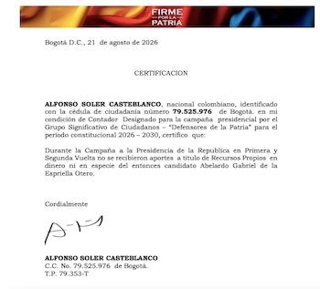 Certificación contador campaña Abelardo de la Espriella