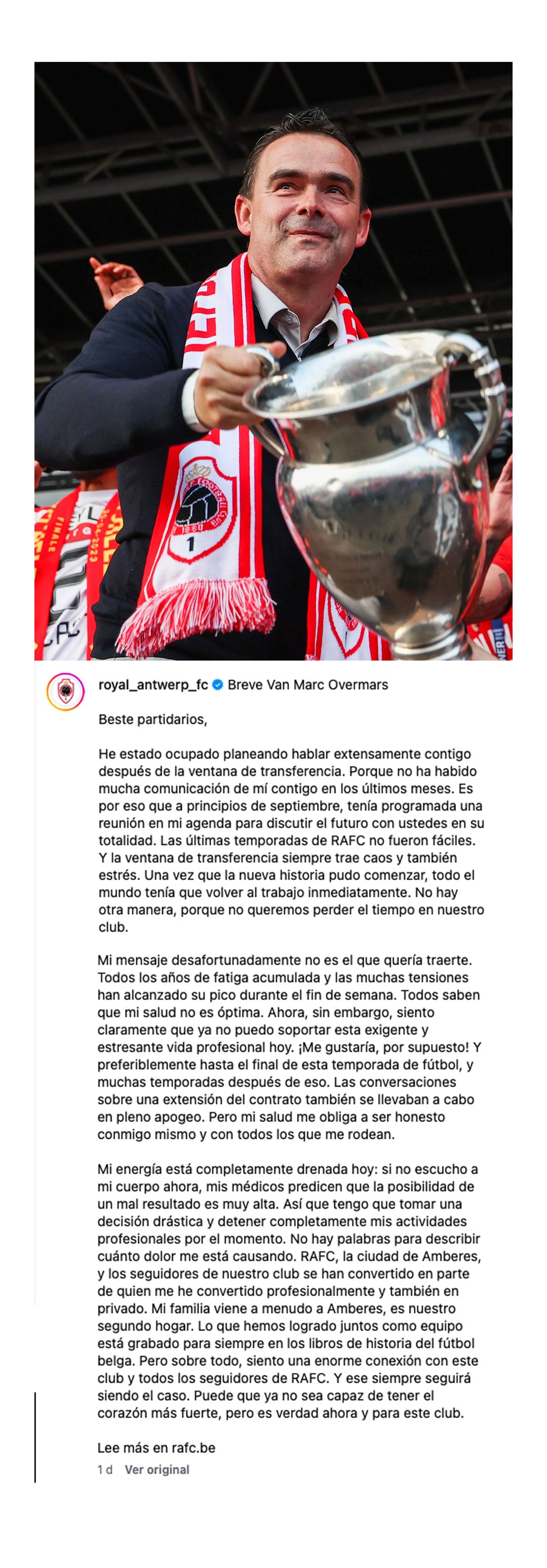 El comunicado del dirigente en las redes del club