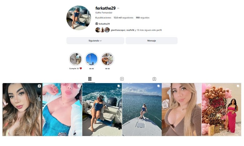 Captura de pantalla del perfil de Instagram de Kathe Fernández, mencionada en el