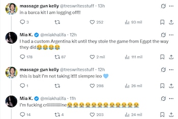 Las publicaciones de Mia Khalifa vincularon sus críticas a Argentina con una dimensión ideológica relacionada con el conflicto en Palestina