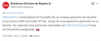 El incidente ya fue controlado, pero se evalúan daños y se atiende a las víctimas - crédito crédito @BomberosBogota