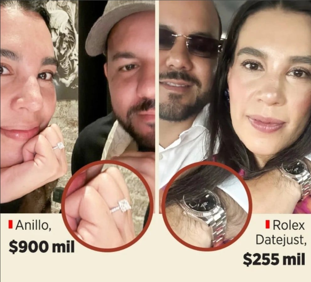 Anillos y relojes costosos marcan la vida de la secretaria de Turismo y su pareja, quien es funcionario ambiental de Tlaxcala.
Crédito: Reforma