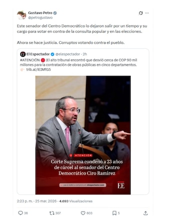 Gustavo Petro apuntó contra Ciro Ramírez