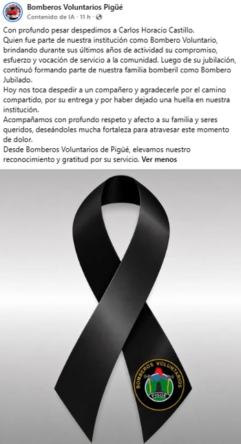 La despedida del cuerpo de bomberos hacia el hombre fallecido (Facebook)
