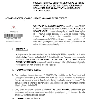 Pedido de nulidad de Wolfgang Grozo.