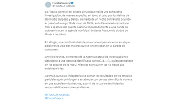Fiscalía de Oaxaca emite comunicado