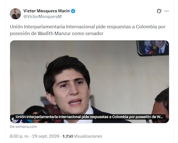 La defensa argumenta que la presunción de inocencia resguarda el mandato de Wadith Manzur al carecer de condena firme - crédito @VictorMosqueraM/X