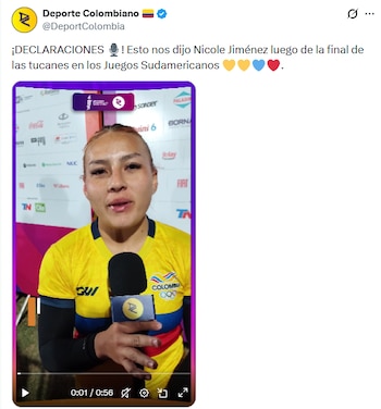Nicole Jiménez en diálogo con el medio de comunicación, Deporte Colombiano sobre la victoria de Las Tucanes para Colombia - crédito @deportColombia/X