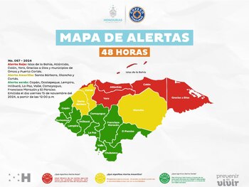 Mapa geográfico de Honduras tras el paso de la Tormenta Tropical Sara. (X / @copecogob)