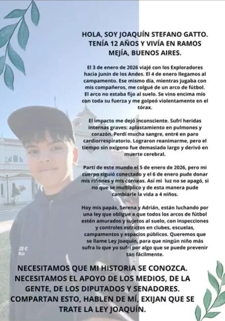 La familia de Joaquín creó una cuenta de Instagram para difundir su historia y contar acerca del proyecto de ley (Foto/@leyjoaquin_)