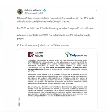 Paloma Valencia criticó la adjudicación